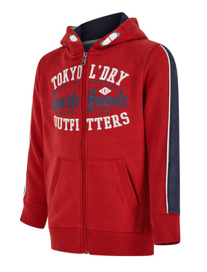 Boys Delta Zip Through Hoodie with Contrast Tape Sleeve in Rio Red - triatloandratx Kids