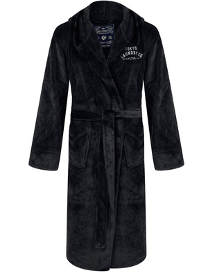 Men's Kirkway Soft Fleece Hooded Dressing Gown with Tie Belt in Black - triatloandratx