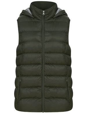 Markle Quilted Puffer Gilet with Hood In Khaki - triatloandratx