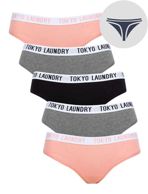 Milla (5 Pack) Cotton Assorted Thongs in Bridal Rose / Mid Grey Marl / Jet Black - triatloandratx