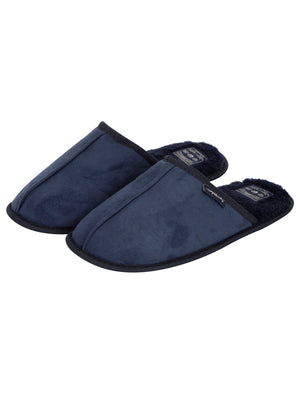 Nighy Centre Seam Mule Slippers with Faux Fur Lining in Navy - triatloandratx