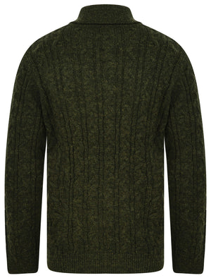 Parallax Wool Blend Shawl Neck Cable Knit Jumper in Green - triatloandratx