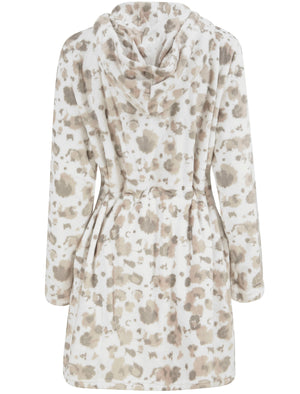 Women's Pastel Leopard Print Soft Fleece Zip Up Dressing Gown in Coconut Milk - triatloandratx
