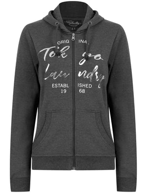 Rayne Zip Through Hoodie with Foil Motif in Charcoal Marl - triatloandratx