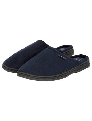 Rickman Mule Slippers with Brushed Check Lining in Navy - triatloandratx