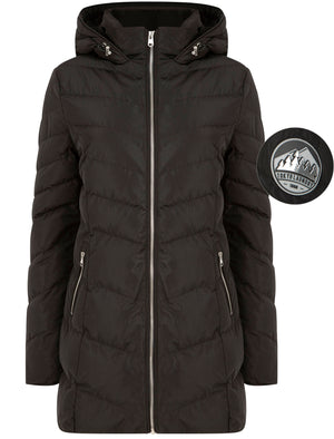 Safflower 2 Longline Quilted Puffer Coat with Hood In Black - triatloandratx