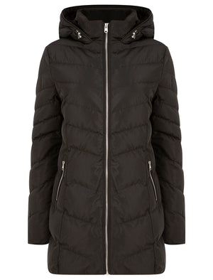 Safflower 2 Longline Quilted Puffer Coat with Hood In Black - triatloandratx