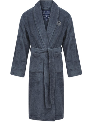 Sandhurst Textured Soft Fleece Dressing Gown with Tie Waist in Navy & Grey - triatloandratx