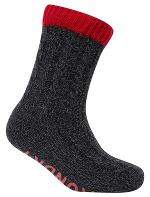 Scoresby Borg Lined Chunky Cable Knit Slipper Socks in Rococco Red - triatloandratx