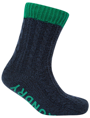 Scoresby Borg Lined Chunky Cable Knit Slipper Socks in Shady Glade Green - triatloandratx