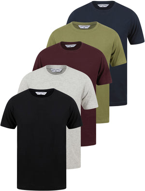 Spectre (5 Pack) Crew Neck Cotton T-Shirts in Black / Light Grey Marl / Winetasting / Lichen Green / Navy - triatloandratx