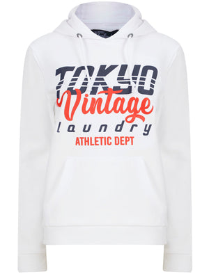 Sporty Motif Brushback Fleece Pullover Hoodie in Optic White - triatloandratx