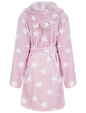 Women's Stars 2 Soft Fleece Tie Robe Dressing Gown with Hooded Ears in Winsome Lilac - triatloandratx