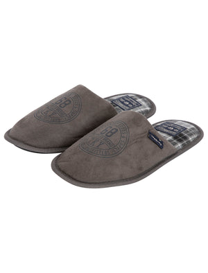 Taylored Fleece Lined Mule Slippers with Checked Lining in Grey - triatloandratx