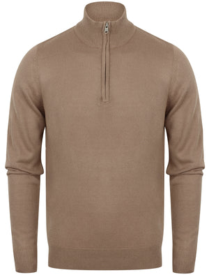 Redwood 2 Half Zip Neck Cashmilon Knit Jumper in Taupe - Kensington Eastside