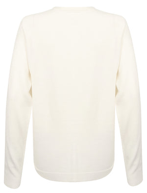 Mondrian Crew Neck Knitted Cardigan In Clean Cream - Plum Tree