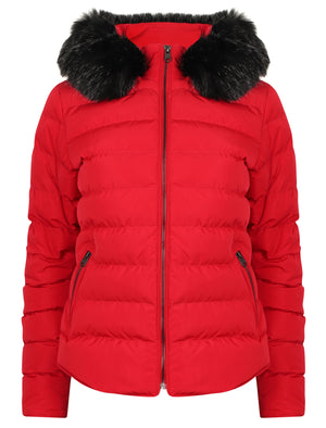 Pepper Quilted Hooded Jacket With Detachable Fur Trim In Crimson - triatloandratx