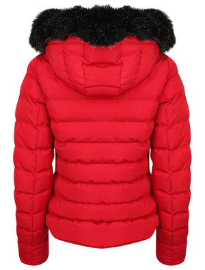 Pepper Quilted Hooded Jacket With Detachable Fur Trim In Crimson - triatloandratx
