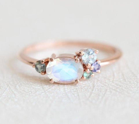 Moonstone and Sapphire Birthstone Cluster Ring