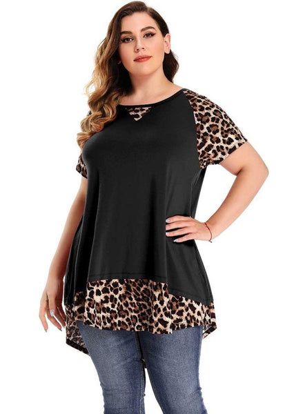 LARACE Plus Size Tops For Women Lightweight Leopard Sweatshirt Color Block Long Sleeve Tunic Pullover Shirts For Legging