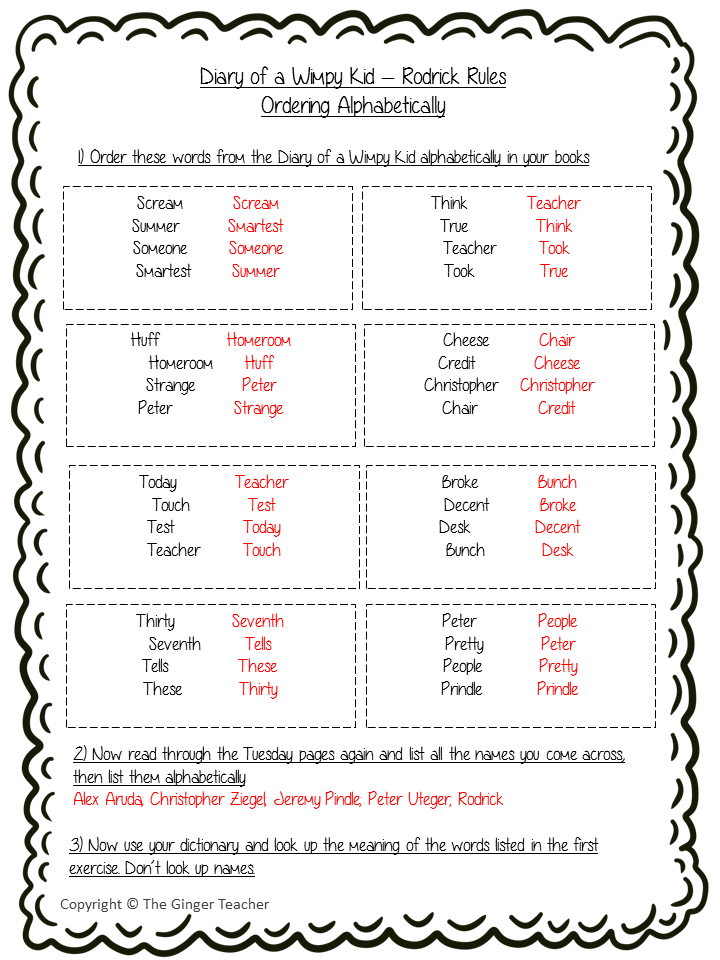 Dictionary Work – Diary of a Wimpy Kid