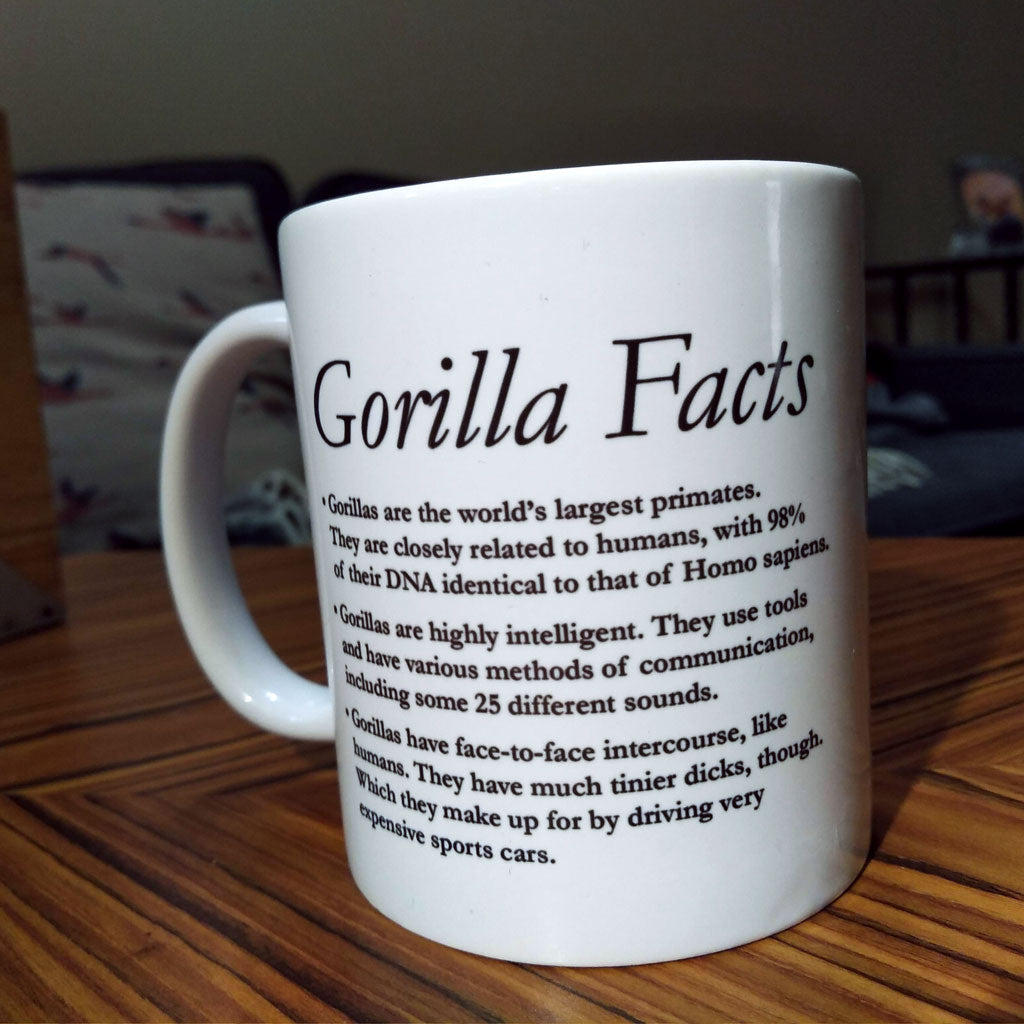Clever Mug With Satirical Gorilla Facts Printed On It From Junction Gift Shop What The Mug
