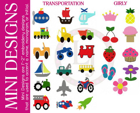 Personalization Options- Mini Designs- Transportation, Girly
