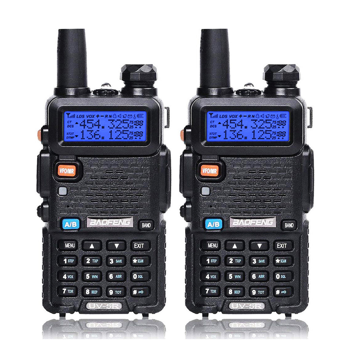 Baofeng Uv 5r Dual Band 41w 128ch Flashlight Vox Alert 2 Pack Radioddity