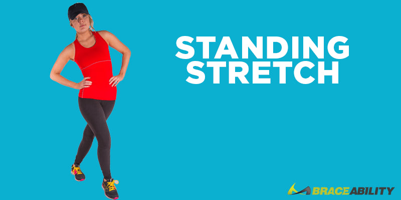 standing hip stretch to recovery from pain in your legs and IT band
