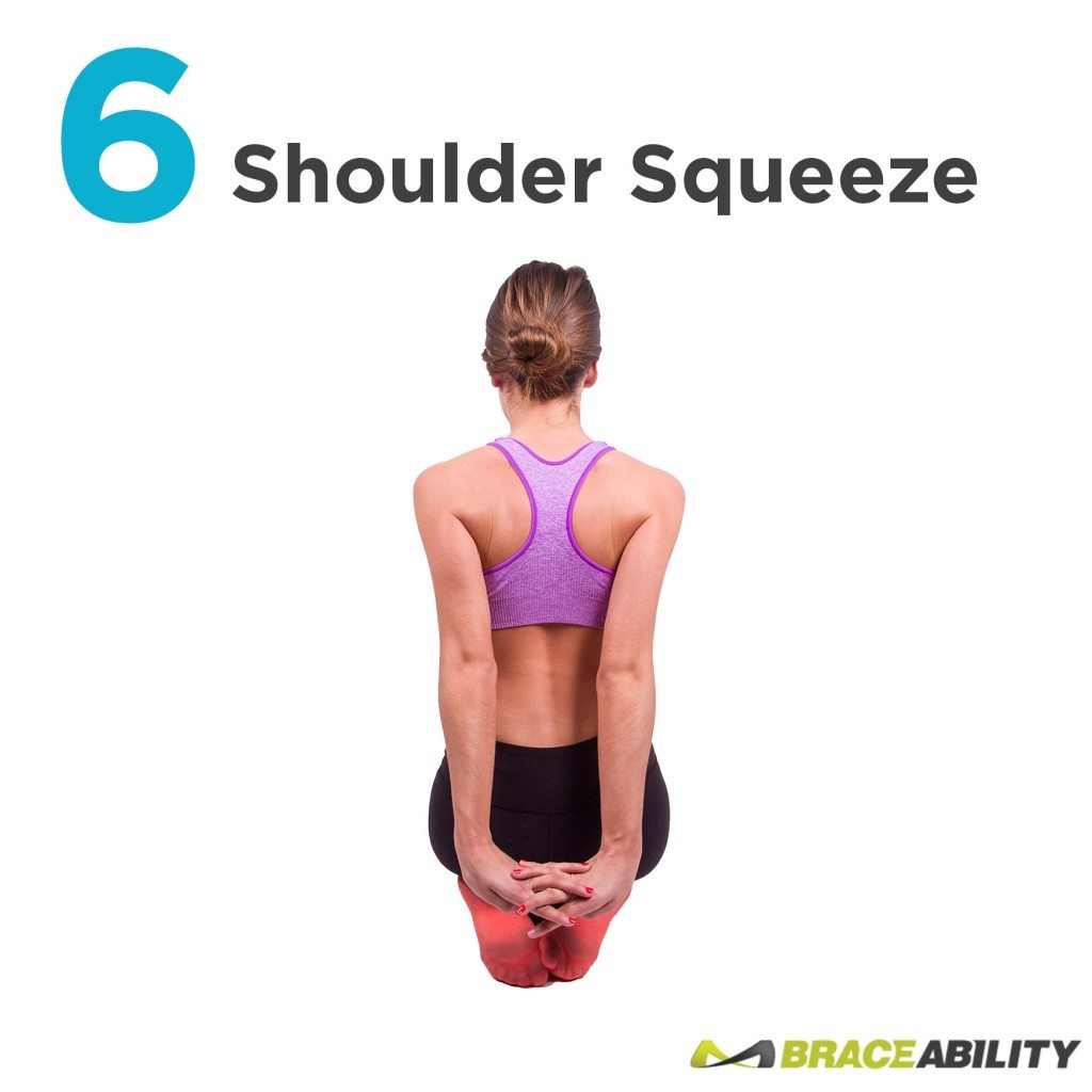 squeeze your shoulders together to stretch out your shoulder and open up your posture