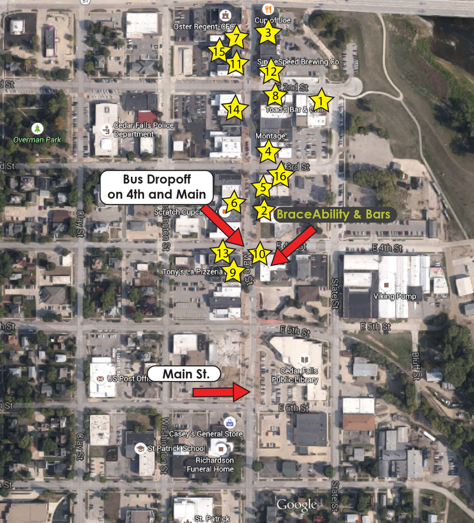 map of where the shuttle drop off is on the main street bars and restaurants during Ragbrai