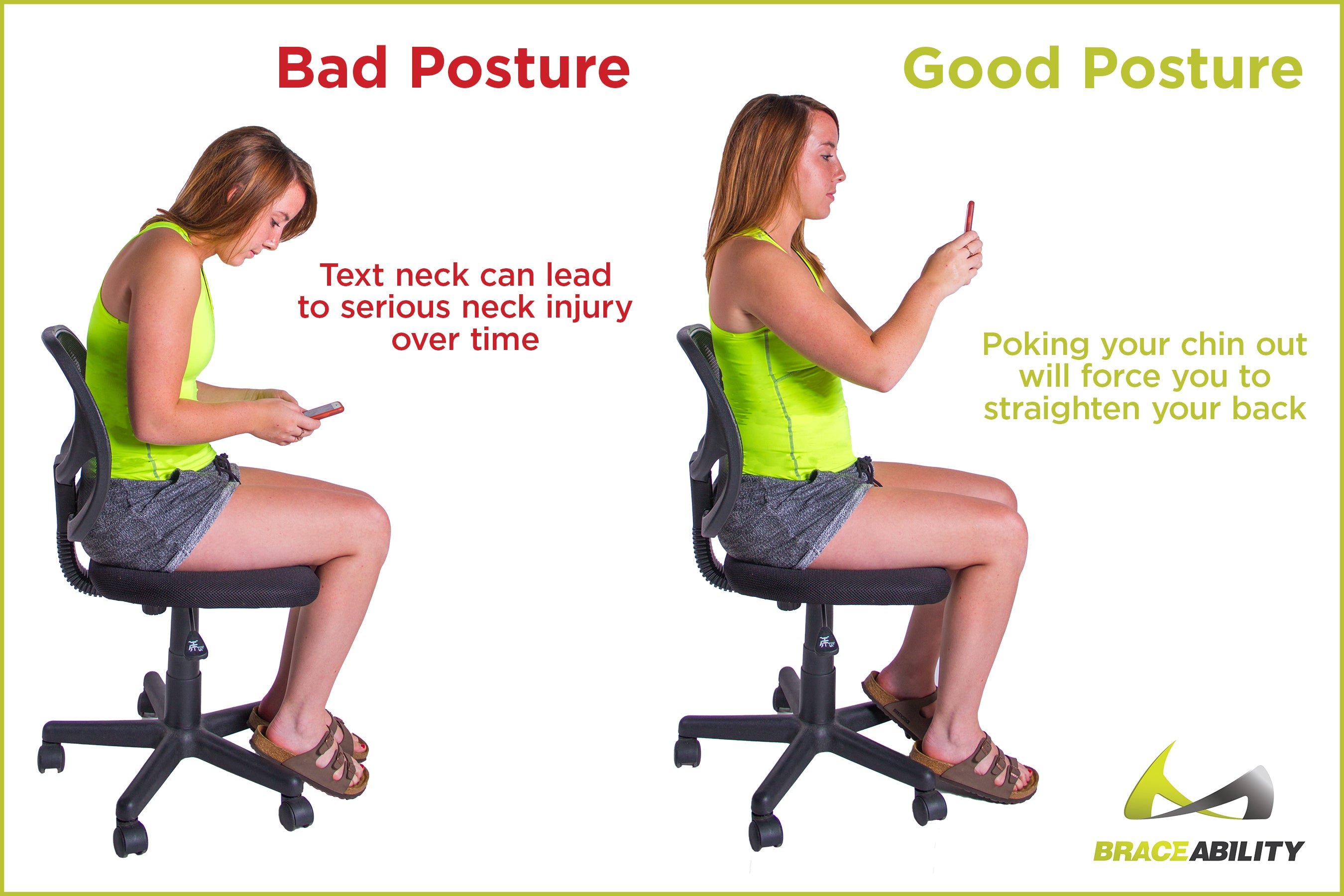 Proper sitting posture so you don't develop text neck