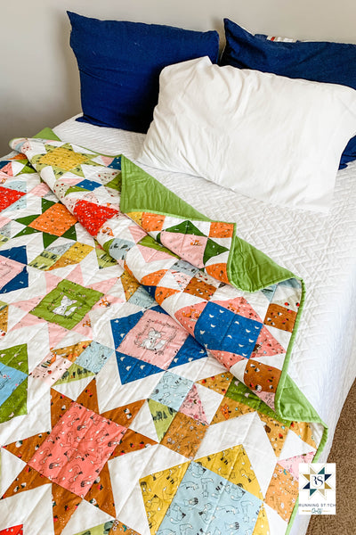 Square Burst Quilt Pattern by Julie Burton of Running Stitch Quilts. Made with Curiosity by Sandra Clemons for Michael Miller Fabrics. 