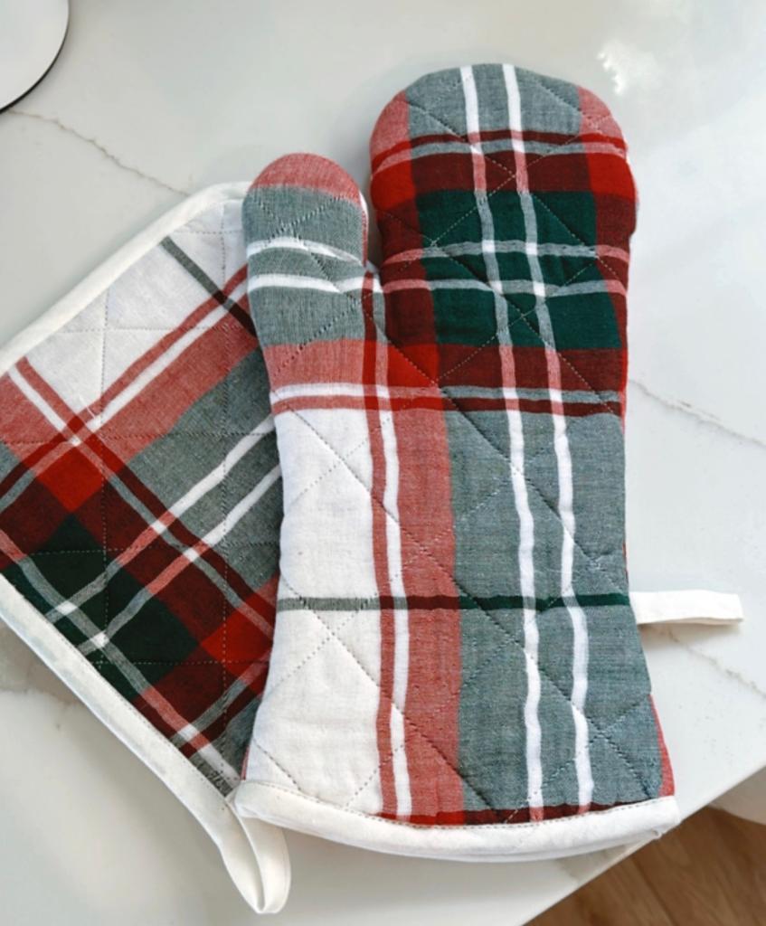 Double oven mitt (1 pcs) in Natural gingham