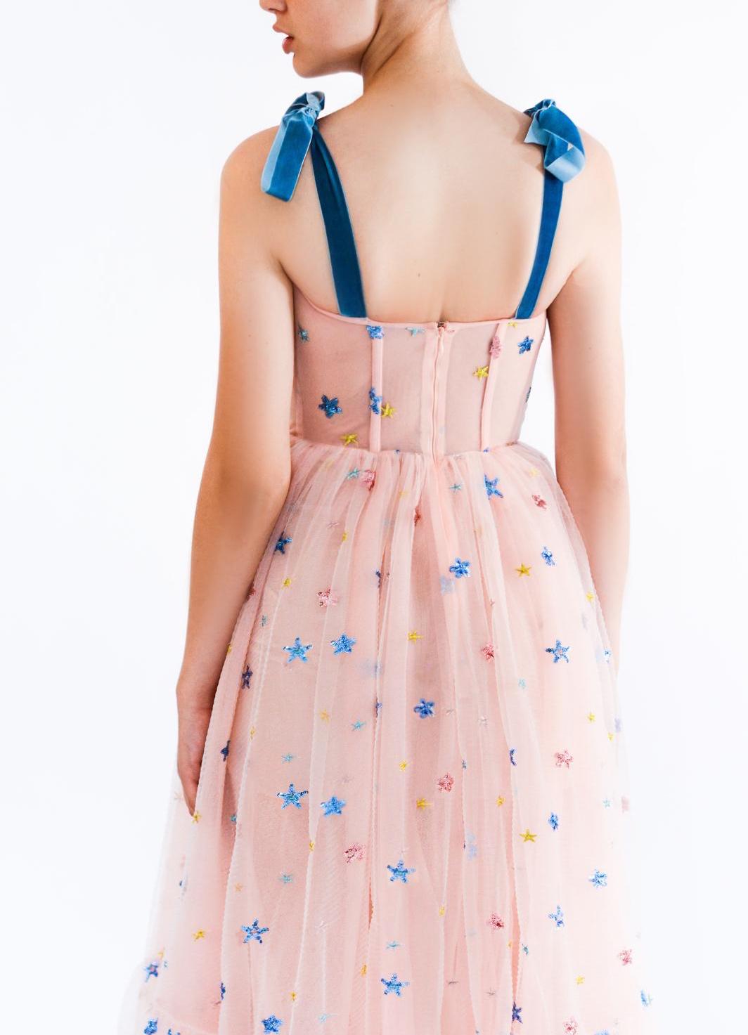 pink and blue midi dress