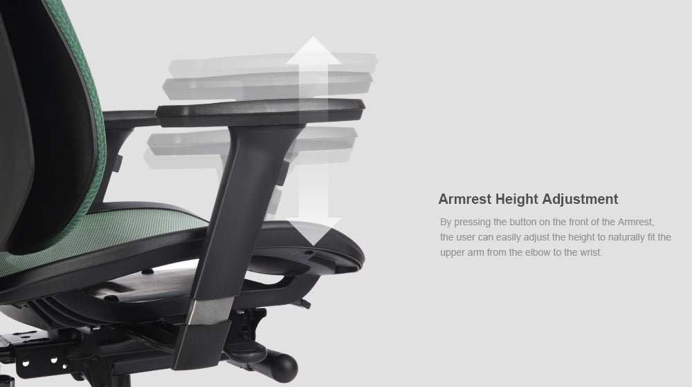 Alpha ergonomic chair features armrest height adjustment