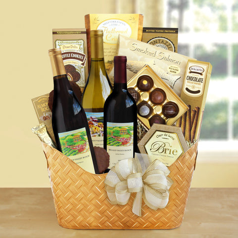 Golden Gourmet Wine Gift Basket