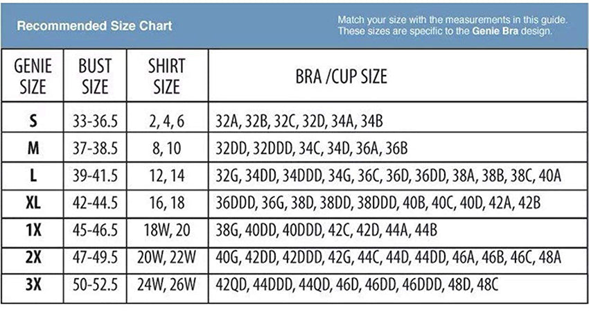 genie bra size chart