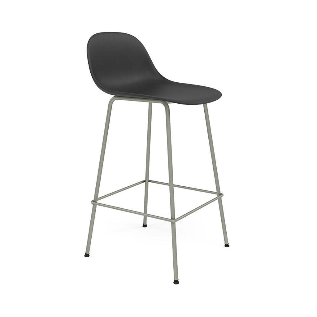 Fiber Bar + Counter Stool with Backrest: Tube Base + Counter + Dusty Green + Black