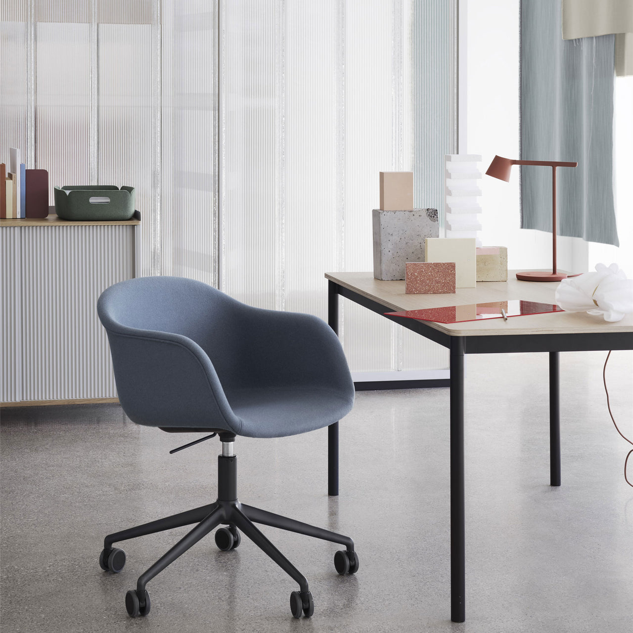 Fiber Armchair: Swivel Base With Castors & Gaslift + Upholstered