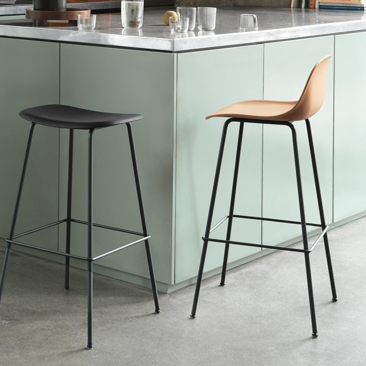 Fiber Bar + Counter Stool with Backrest: Tube Base