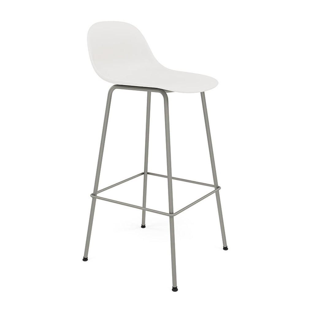 Fiber Bar + Counter Stool with Backrest: Tube Base + Bar + Grey + Natural White
