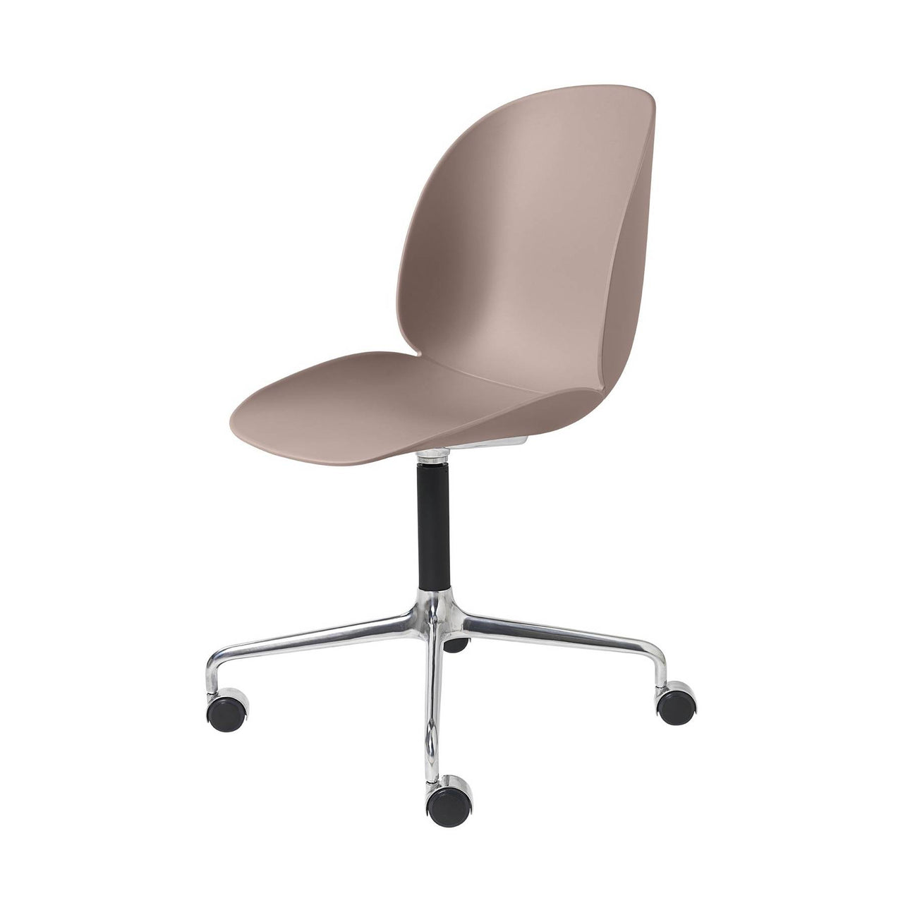 Beetle Meeting Chair: 4-Star Swivel Base With Castors: Sweet Pink + Polished Aluminum + Black Matte Base