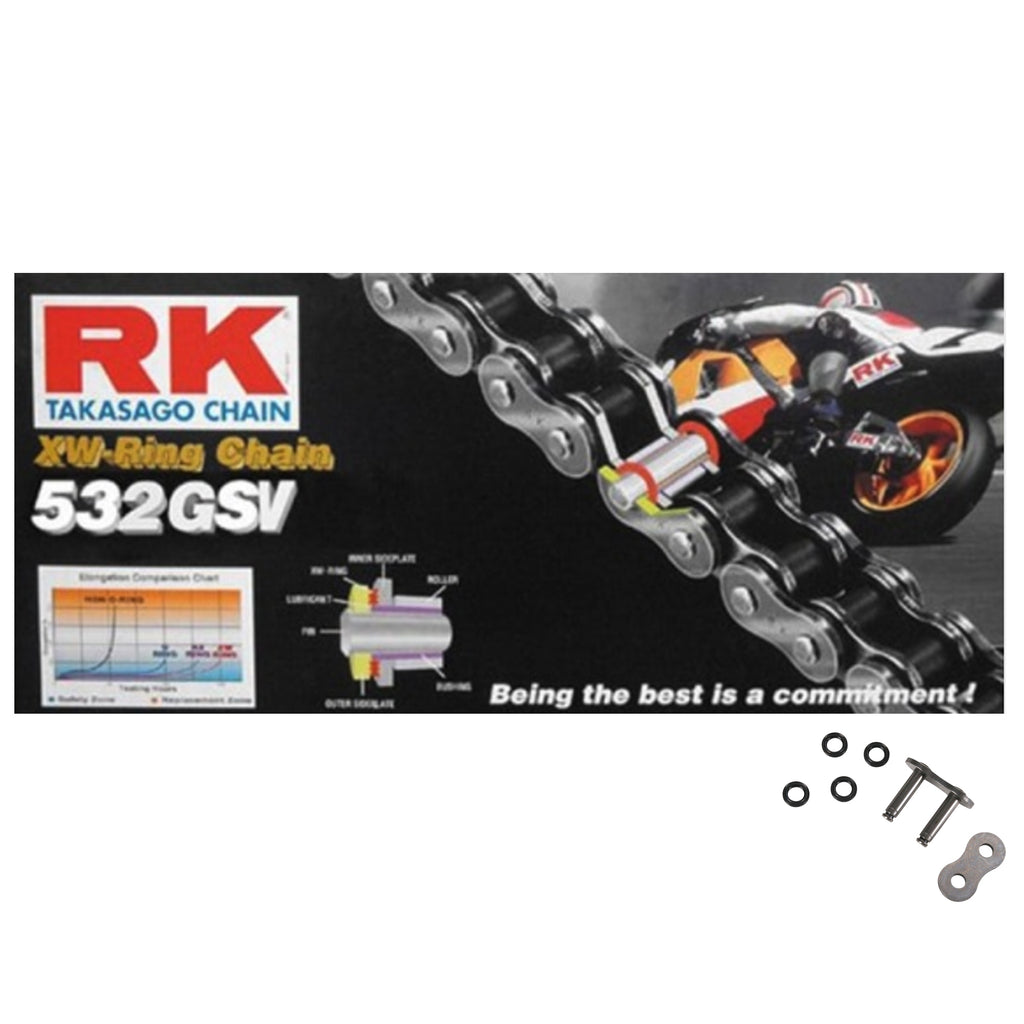 RK 532 GSV Silver 114 Link XW-Ring Super Heavy Duty Motorcycle Chain