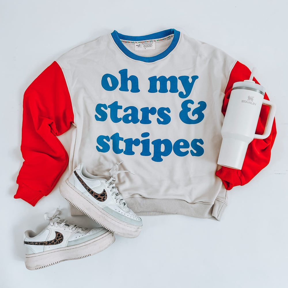 OH MY STARS & STRIPES | Adult Drop Shoulder Oversized Pullover
