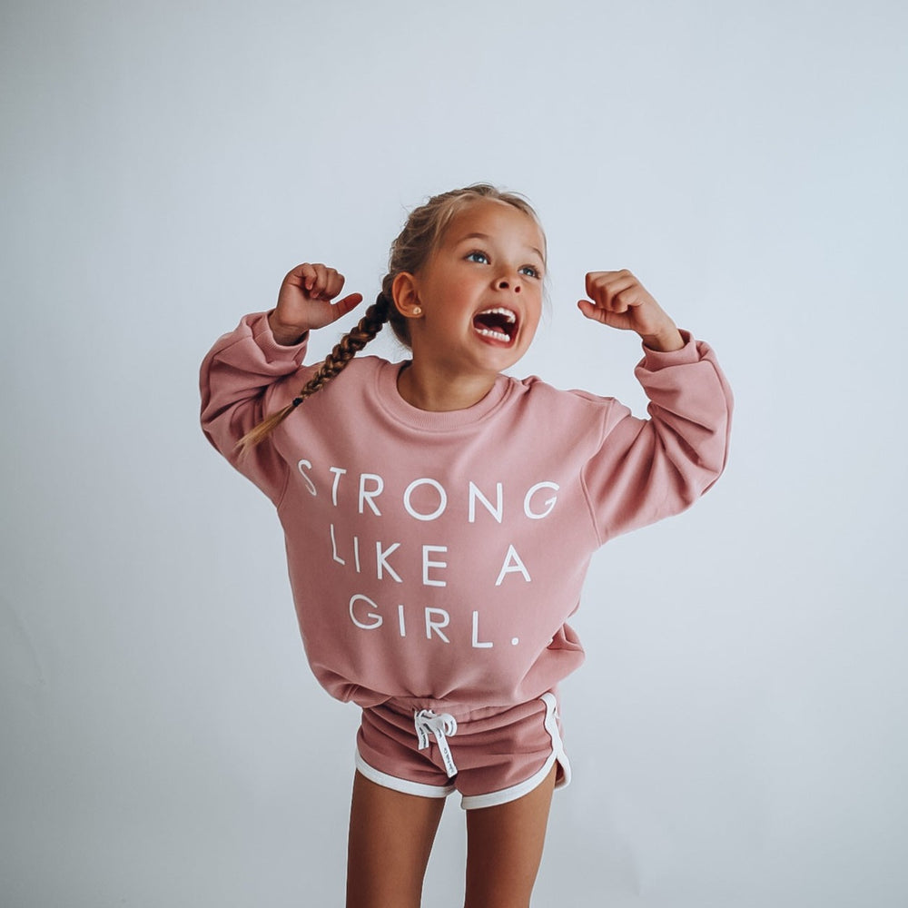 STRONG LIKE A GIRL | in pink | oversized  drop shoulder pullover | KIDS