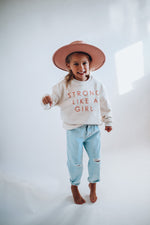 STRONG LIKE A GIRL pullover | in peach |oversized drop shoulder | KIDS