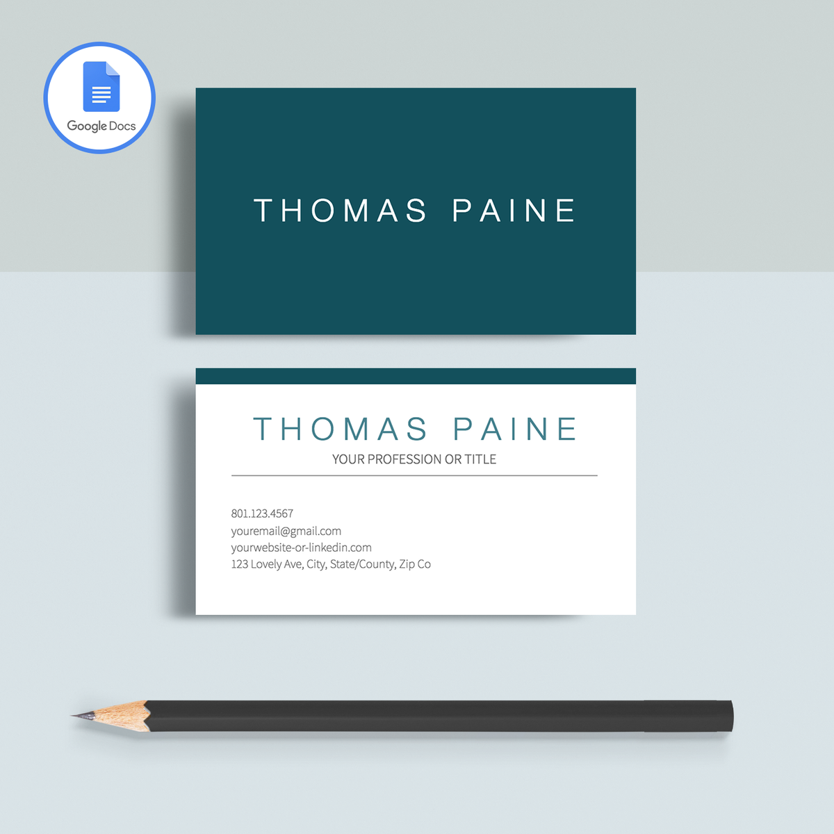 Professional Business Cards Template for Google Docs Thomas Paine