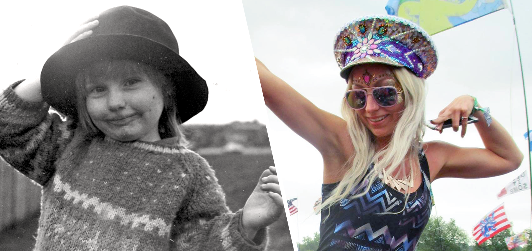 Young Holly and older Holly at Glastonbury