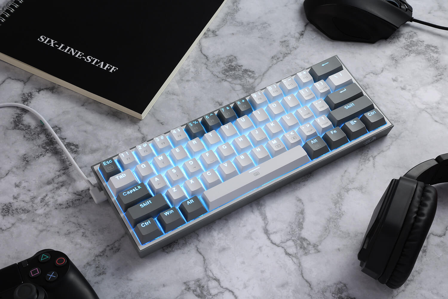 61 Keys Compact Mechanical Keyboard w/White and Grey Color Keycaps